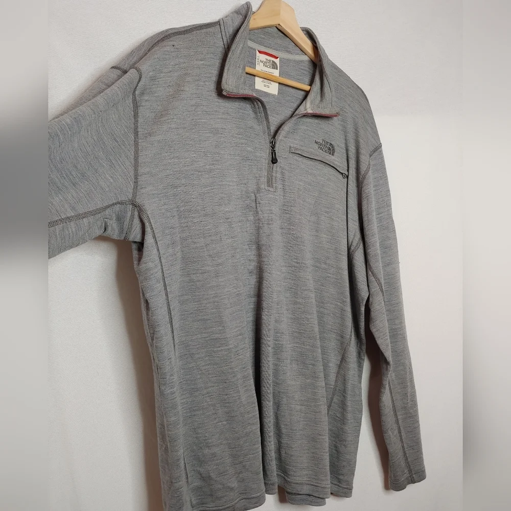 The North Face 1/4 Zip Merino Wool Pullover Gray Long Sleeve XXL Flaws‎